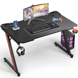 Homall 44 Inches Z-Shaped Gaming Desk Carbon Fiber Surface Desk