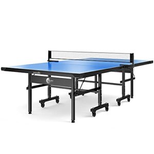 SereneLifeHome Durable Indoor Table Tennis - Easy Assembly Foldable Professional Ping Pong w/ Blue Finish, MDF Top, Single Player Playback Mode Quick Clamp Net Set SLPPT15, Black